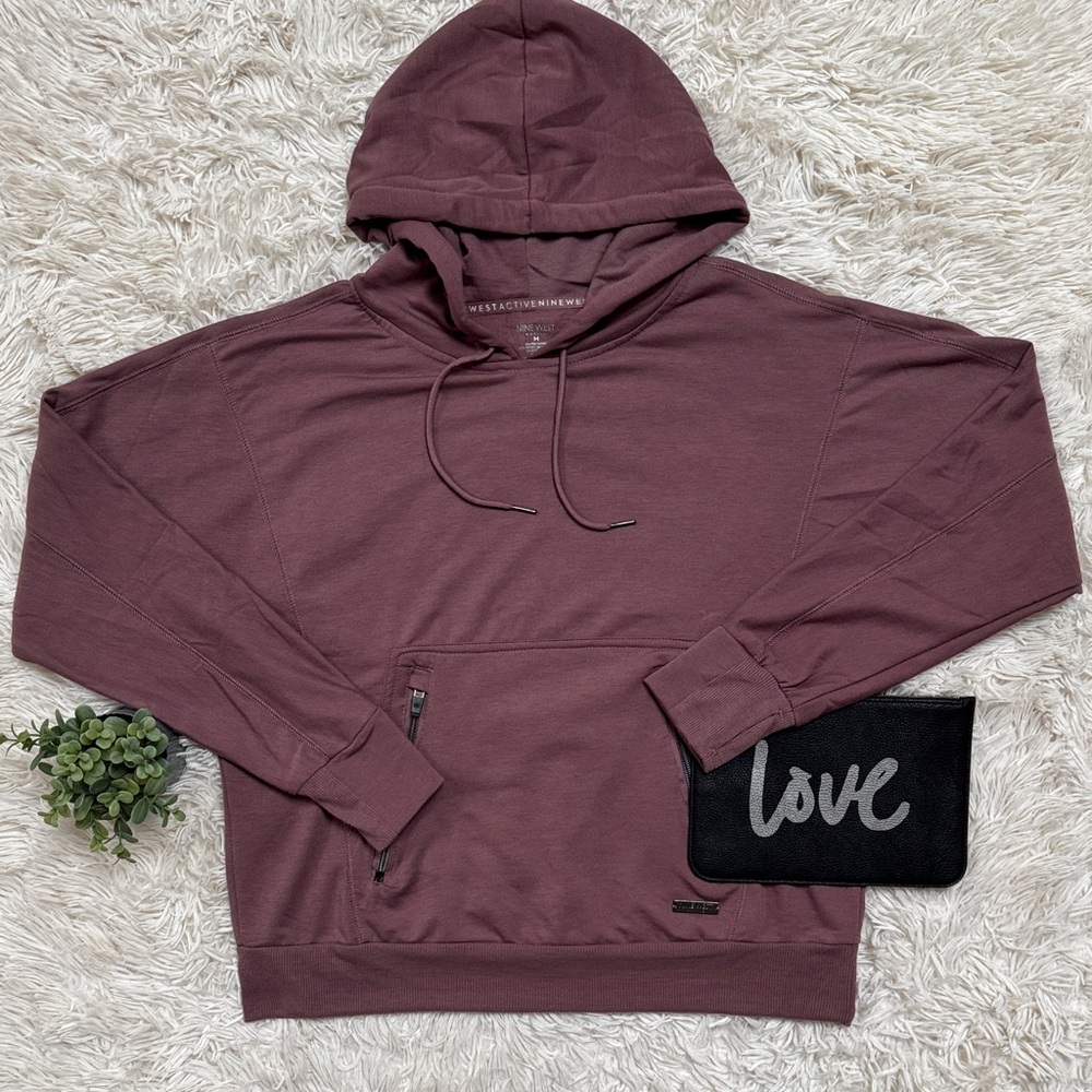 🎉HP🎉 Nine West Active Long Sleeve Hoodie Top 💗Maroon - Picture 2 of 13